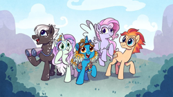 Size: 1280x720 | Tagged: artist needed, safe, artist:ohjeetorig, oc, oc:countess pi, oc:peaches silversong, oc:tomeytine, oc:trixie gadgets, oc:whirlypoo, species:earth pony, species:pegasus, species:pony, species:unicorn, adventurer, binoculars, critical role, crown, female, glasses, goggles, jewelry, male, mare, potion, regalia, rpg, stallion, tails of equestria