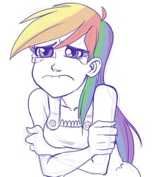 Size: 388x443 | Tagged: artist needed, safe, character:rainbow dash, species:human, crying, female, humanized, lip bite, sad, solo