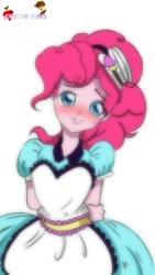 Size: 675x1200 | Tagged: artist needed, safe, character:pinkie pie, my little pony:equestria girls, anime, arm behind back, blushing, clothing, cute, female, hands behind back, looking at you, server pinkie pie, solo
