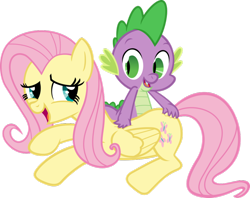 Size: 1006x795 | Tagged: safe, artist:porygon2z, character:fluttershy, character:spike, species:dragon, species:pegasus, species:pony, ship:flutterspike, back scratching, cute, female, looking at each other, male, mare, open mouth, shipping, smiling, straight, vector