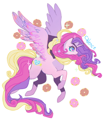 Size: 498x581 | Tagged: artist needed, safe, character:princess cadance, species:alicorn, species:pony, donut, female, flying, food, mare, simple background, solo, white background, wings
