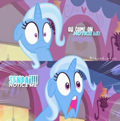 Size: 1080x1083 | Tagged: safe, edit, edited screencap, screencap, character:trixie, species:pony, species:unicorn, female, manip, mare, notice me senpai, oh come on, open mouth, senpai, wide eyes