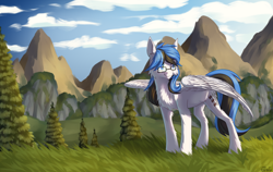 Size: 3000x1895 | Tagged: artist needed, safe, oc, oc only, oc:kezzie, species:pegasus, species:pony, female, mare, mountain, scenery, solo