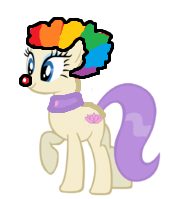 Size: 180x199 | Tagged: artist needed, safe, character:vera, species:pony, 1000 hours in ms paint, afro, body swap, clown, clown nose, rainbow wig, spa pony