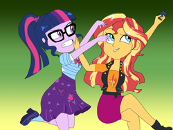 Size: 2400x1800 | Tagged: artist needed, safe, character:sunset shimmer, character:twilight sparkle, character:twilight sparkle (scitwi), species:eqg human, episode:text support, g4, my little pony:equestria girls, duo, female, text support: sunset shimmer