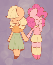 Size: 730x895 | Tagged: artist needed, safe, character:applejack, character:pinkie pie, species:pony, ship:applepie, cute, date, diapinkes, female, holding hooves, jackabetes, lesbian, romantic, shipping