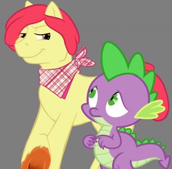 Size: 1024x1008 | Tagged: artist needed, source needed, safe, character:apple bloom, character:spike, species:dragon, species:earth pony, species:pony, ship:spikebloom, applebuck, bandana, gay, half r63 shipping, male, nervous, older, older apple bloom, rule 63, shipping, smiling, stallion