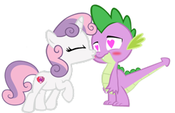 Size: 1110x719 | Tagged: artist needed, safe, character:spike, character:sweetie belle, species:dragon, species:pony, species:unicorn, ship:spikebelle, blushing, cute, cutie mark, eyes closed, female, filly, heart, heart eyes, in love, kiss on the cheek, kissing, male, shipping, simple background, straight, tail, tailboner, the cmc's cutie marks, transparent background, vector, wingding eyes