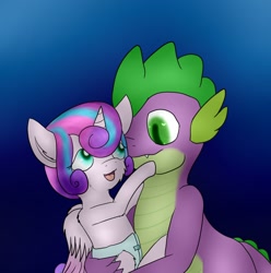 Size: 1268x1280 | Tagged: artist needed, safe, character:princess flurry heart, character:spike, species:alicorn, species:dragon, species:pony, cousins, cute, diaper, duo, female, filly, holding a pony, male, uncle and niece, uncle spike