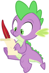 Size: 900x1328 | Tagged: artist needed, safe, character:spike, species:dragon, male, quill, scroll, simple background, solo, transparent background, vector, writing