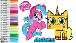 Size: 1280x720 | Tagged: artist needed, safe, character:applejack, species:earth pony, species:pony, crossover, female, fim logo, lego, logo, mare, my little pony logo, palette swap, ponified, recolor, species swap, the lego movie, unikitty, unikitty! (tv series), youtube link