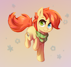 Size: 1722x1625 | Tagged: artist needed, safe, artist:anonymous, oc, oc only, oc:rusty gears, species:earth pony, species:pony, abstract background, clothing, female, heterochromia, mare, scarf, solo
