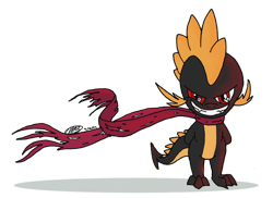 Size: 1024x747 | Tagged: artist needed, safe, character:spike, species:dragon, arm behind back, assspike, bloodshot eye, clothing, elements of insanity, evil, evil grin, evil spike, grin, looking at you, male, scarf, simple background, smiling, solo, transparent background, vector