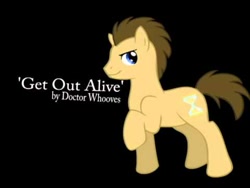 Size: 480x360 | Tagged: artist needed, safe, character:doctor whooves, character:time turner, species:earth pony, species:pony, black background, get out alive, male, raised hoof, simple background, solo, song reference, stallion, three days grace