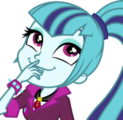 Size: 300x293 | Tagged: artist needed, safe, character:sonata dusk, species:human, equestria girls:rainbow rocks, g4, my little pony:equestria girls, clothing, cute, female, gem, hand on face, happy, laughing, ponytail, simple background, siren gem, solo, sonatabetes, transparent background, vector