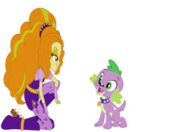 Size: 1024x768 | Tagged: artist needed, safe, edit, editor:hatsunemiku0125, character:adagio dazzle, character:spike, species:dog, equestria girls:rainbow rocks, g4, my little pony:equestria girls, adagiospike, clothing, cute, female, happy, lidded eyes, male, shipping, simple background, sitting on knee, spike the dog, straight, white background
