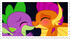 Size: 99x56 | Tagged: artist needed, safe, character:smolder, character:spike, species:dragon, ship:spolder, blushing, cute, dawwww, deviantart stamp, female, kissing, male, picture for breezies, shipping, stamp, straight, winged spike
