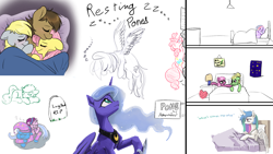 Size: 1920x1080 | Tagged: artist needed, safe, artist:cutepencilcase, artist:fluffyxai, artist:huffylime, character:cheerilee, character:derpy hooves, character:fluttershy, character:pinkie pie, character:princess celestia, character:princess luna, character:rainbow dash, character:starlight glimmer, character:trixie, character:twilight sparkle, character:zephyr breeze, oc, oc:spirit wind, unnamed oc, bed, blanket, blushing, cheeribreeze, climbing, cuddling, drawpile disasters, female, gravestone, implications, male, mlpds, pinkie being pinkie, polyamory, shipping, sleeping, smiling, speech, straight, text, tumblr:ask spirit wind