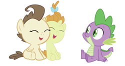 Size: 750x396 | Tagged: artist needed, safe, editor:undeadponysoldier, character:pound cake, character:pumpkin cake, character:spike, species:dragon, species:pegasus, species:pony, species:unicorn, baby, baby pony, bisexual, cake twins, colt, cute, female, filly, gay, happy, male, open mouth, poundspike, pumpkinspike, shipping, siblings, simple background, straight, twins, white background