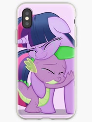 Size: 750x1000 | Tagged: artist needed, safe, character:spike, character:twilight sparkle, character:twilight sparkle (alicorn), species:alicorn, species:dragon, species:pony, my little pony: the movie (2017), camera, crying, cute, female, hug, iphone, male, mare, merchandise, movie accurate, phone, phone case, spikelove, tears of joy