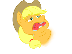 Size: 1600x1200 | Tagged: artist needed, safe, character:applejack, /mlp/, 4chan, apple, drawthread, drool, food, full mouth, neck roll, solo, that pony sure does love apples