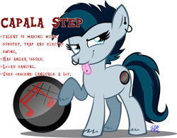 Size: 1009x792 | Tagged: artist needed, safe, oc, oc only, oc:capala step, species:earth pony, species:pony, ear piercing, earring, female, hoof fluff, jewelry, looking at you, mare, nose piercing, nose ring, piercing, raised hoof, simple background, solo, tongue piercing, transparent background