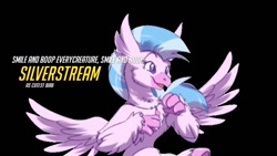 Size: 720x405 | Tagged: artist needed, safe, character:silverstream, species:classical hippogriff, species:hippogriff, black background, boop, meme, overwatch, play of the game, quadrupedal, simple background