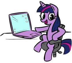 Size: 454x396 | Tagged: artist needed, safe, character:twilight sparkle, chair, computer, solo