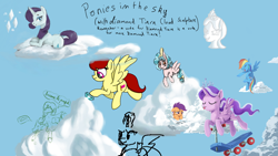 Size: 1920x1080 | Tagged: artist needed, safe, artist:artemisplum, artist:flare-horizon, artist:huffylime, artist:laptopdj, character:cozy glow, character:diamond tiara, character:rainbow dash, character:rarity, character:scootaloo, oc, species:pegasus, species:pony, cloud, drawpile disasters, scooter