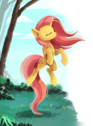 Size: 800x1080 | Tagged: artist needed, source needed, safe, character:fluttershy, species:pony, species:unicorn, eyes closed, female, forest, race swap, solo, species swap, unicorn fluttershy