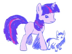 Size: 1024x768 | Tagged: artist needed, source needed, safe, character:shining armor, character:twilight sparkle, character:twilight sparkle (unicorn), species:pony, species:unicorn, colt, colt shining armor, duo, female, male, mare, raised hoof, role reversal, simple background, unshorn fetlocks, white background, younger