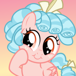 Size: 250x250 | Tagged: artist needed, source needed, useless source url, safe, character:cozy glow, species:pegasus, species:pony, episode:marks for effort, g4, my little pony: friendship is magic, bow, female, filly, freckles, gradient background, hair bow, raised hoof, solo, tail bow