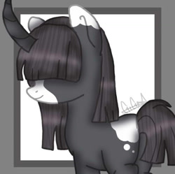 Size: 1024x1020 | Tagged: artist needed, safe, base used, oc, oc only, oc:gloomy rose, species:pony, species:unicorn, abstract background, covered eyes, female, halfbody, mare, smiling, solo
