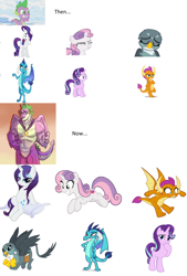 Size: 3104x4600 | Tagged: artist needed, safe, character:gabby, character:princess ember, character:rarity, character:smolder, character:spike, character:starlight glimmer, character:sweetie belle, species:dragon, species:griffon, species:pony, species:unicorn, ship:emberspike, ship:spabby, ship:sparity, ship:sparlight, ship:spikebelle, ship:spolder, episode:the last problem, g4, my little pony: friendship is magic, bedroom eyes, click on the image, collage, disgusted, female, gigachad spike, harem, male, muscles, older, older spike, older sweetie belle, pillow, shipping, spike gets all the mares, straight