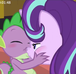 Size: 778x749 | Tagged: safe, edit, edited screencap, screencap, character:spike, character:starlight glimmer, ship:sparlight, episode:celestial advice, g4, my little pony: friendship is magic, blushing, female, kissing, male, shipping, straight