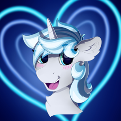 Size: 1024x1024 | Tagged: artist needed, source needed, safe, oc, oc only, oc:aurora, species:pony, species:unicorn, blushing, cute, happy, heart, heart background, male, smiling