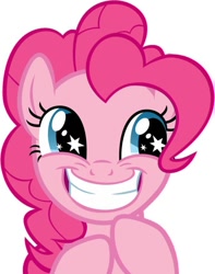 Size: 670x852 | Tagged: artist needed, safe, character:pinkie pie, species:pony, cute, female, grin, happy, planning, plotting your demise, shining eyes, simple background, smiling, solo, squee, white background, wingding eyes