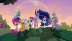 Size: 1280x720 | Tagged: safe, edit, edited screencap, screencap, character:applejack, character:fluttershy, character:pinkie pie, character:rainbow dash, character:rarity, character:spike, character:twilight sparkle, character:twilight sparkle (alicorn), species:alicorn, species:dragon, species:earth pony, species:pegasus, species:pony, species:unicorn, /mlp/, episode:the last problem, g4, my little pony: friendship is magic, all star (song), animated, book, book of harmony, dreamworks, edited edit, end of ponies, gigachad spike, mane seven, mane six, meme, ogre, older, older applejack, older fluttershy, older mane seven, older mane six, older pinkie pie, older rainbow dash, older rarity, older spike, older twilight, princess twilight 2.0, shrek, smash mouth, somebody once told me, sound, webm, winged spike