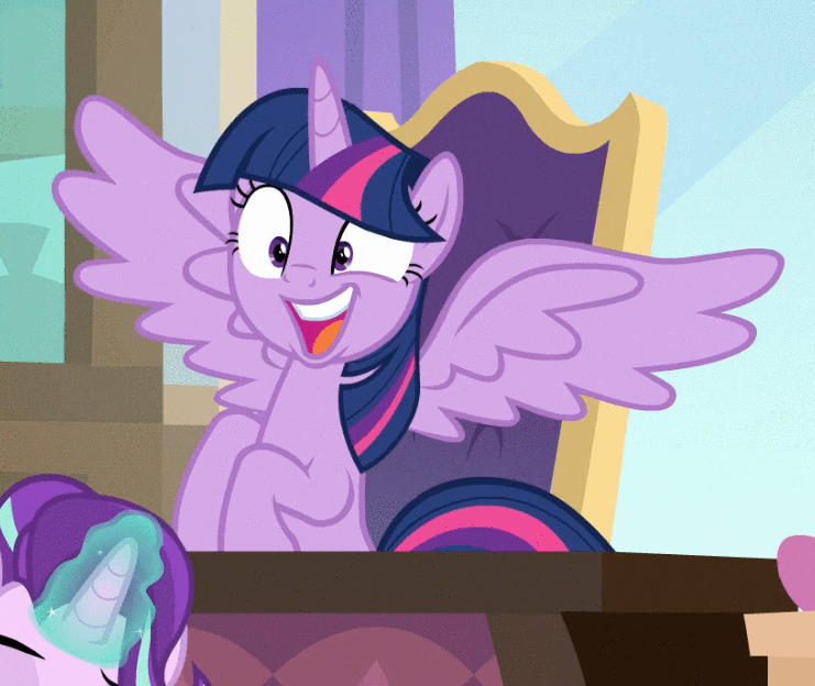 Size: 741x624 | Tagged: safe, edit, edited screencap, screencap, character:starlight glimmer, character:twilight sparkle, character:twilight sparkle (alicorn), species:alicorn, species:pony, episode:sparkle's seven, g4, my little pony: friendship is magic, animated, chair, cropped, desk, horse head, mask, open mouth, solo focus, wat