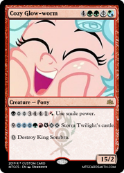 Size: 375x523 | Tagged: artist needed, safe, character:cozy glow, episode:the ending of the end, g4, my little pony: friendship is magic, magic the gathering, open mouth, smiling, text