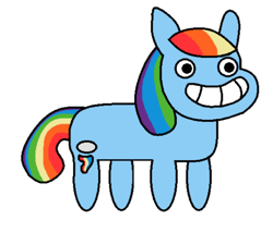 Size: 710x606 | Tagged: artist needed, source needed, safe, character:rainbow dash, species:pony, calarts, missing wing, simple background, smiling, white background