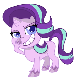 Size: 980x994 | Tagged: artist needed, safe, character:starlight glimmer, species:pony, g4.5, my little pony:pony life, boop, glimmerposting, meme, missing cutie mark, pony life accurate, self-boop, show accurate, solo