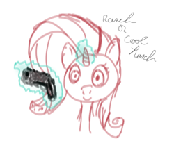 Size: 1238x1004 | Tagged: artist needed, safe, oc, oc only, oc:ruby (8chan), species:pony, /pone/, 8chan, cool ranch, cool ranch doritos, dilbert, dilbertposting, gun, imminent death, insanity, looking at you, ranch, weapon