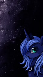 Size: 640x1136 | Tagged: artist needed, safe, edit, character:princess luna, species:alicorn, species:pony, bust, female, horn, jewelry, mare, open mouth, phone wallpaper, ponygen wallpapers, portrait, purple sky, regalia, s1 luna, tiara, wallpaper, wallpaper edit