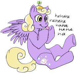 Size: 618x599 | Tagged: artist needed, safe, oc, oc only, parent:derpy hooves, parent:screwball, parents:derpball, species:pegasus, species:pony, dialogue, female, laughing, magical lesbian spawn, mare, offspring, simple background, smiling, solo, spread wings, tongue out, transparent background, underhoof, wings