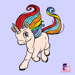 Size: 1024x1024 | Tagged: artist needed, safe, character:rainbow dash, species:earth pony, species:pony, species:unicorn, g1, app, artwork, before it was cool, beta, beta generation, colored, fanart, female, multicolored hair, not mlp, original species, painting, rainbow hair, solo, unreleased, watermark