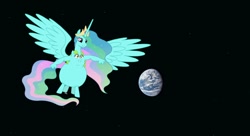Size: 1214x658 | Tagged: artist needed, source needed, useless source url, safe, character:princess celestia, character:whoa nelly, species:alicorn, species:centaur, species:pony, chubbylestia, conjoined, earth, end of the world, fat, fusion, multiple heads, spread wings, taur, two heads, two heads are better than one, wat, wings