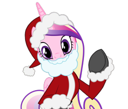 Size: 1376x1175 | Tagged: artist needed, safe, character:princess cadance, species:alicorn, species:pony, christmas, clothing, costume, fake beard, female, hat, holiday, horn, looking at you, mare, raised hoof, santa beard, santa claus, santa costume, santa hat, simple background, solo, transparent background, vector