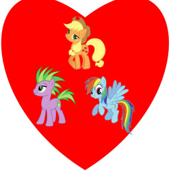 Size: 1000x1000 | Tagged: artist needed, source needed, safe, character:applejack, character:rainbow dash, character:spike, species:pegasus, species:pony, ship:applespike, ship:rainbowspike, applespikedash, bisexual, female, lesbian, love, love triangle, male, polyamory, shipping, straight