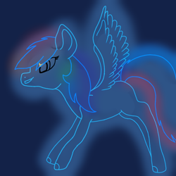 Size: 1000x1000 | Tagged: artist needed, safe, character:rainbow dash, species:pegasus, species:pony, female, glow, navy blue background, outline, solo, spread wings, wings